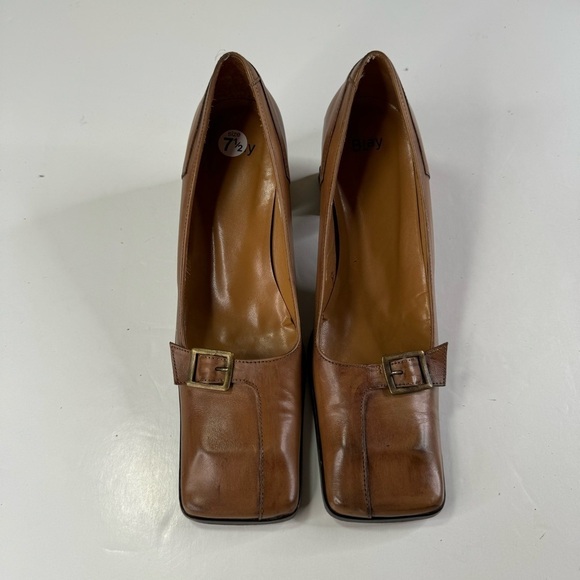 Blay Square Toe Brown Leather Pumps Size 38 - Picture 2 of 11